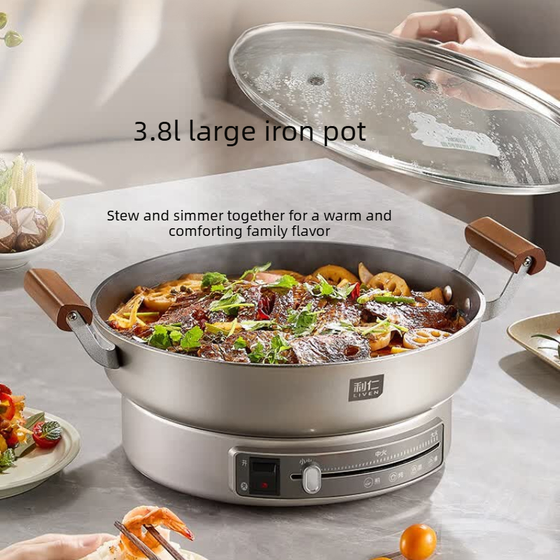 Cast Iron Skillet - 32 cm Büyük Derin Izgara Tavası,